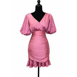 ASTR The Label Ruched Puff Sleeve Mini Dress Women XS Mauve wedding cocktail